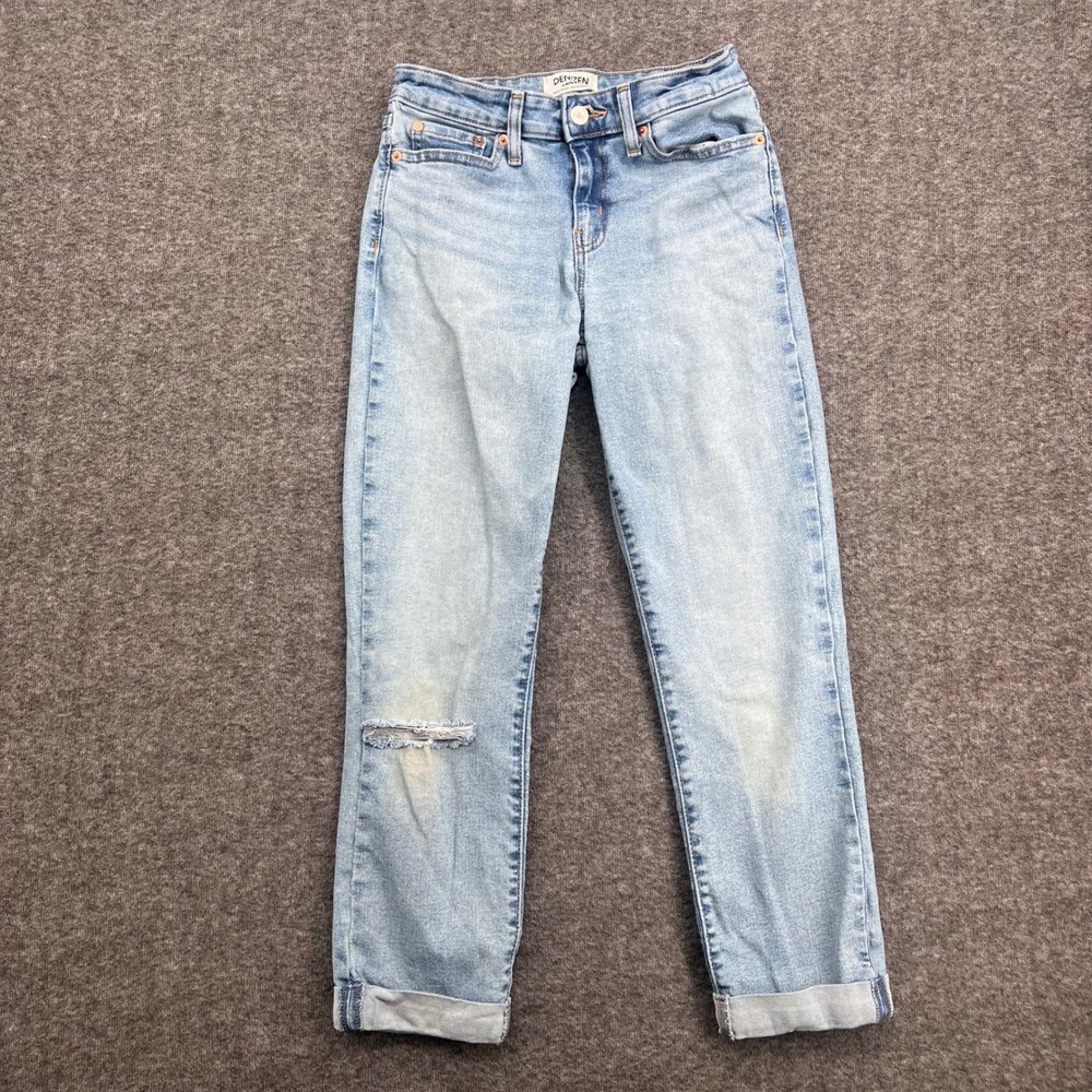 Denizen from Levis Womens Mid Rise Boyfriend Jeans Light Wash Distressed‎ Blue 4